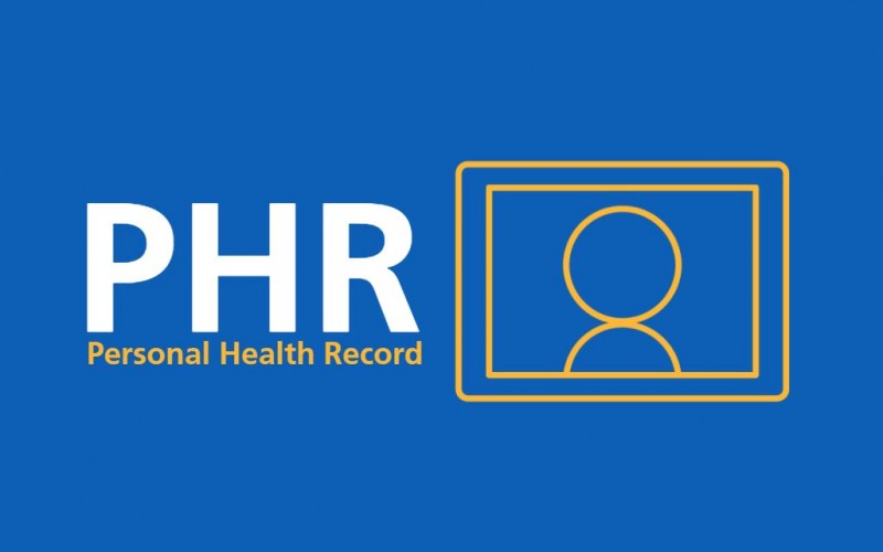 Personal Health Record 'PHR' logo on blue background