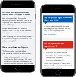 screenshots of the site on a phone before and after