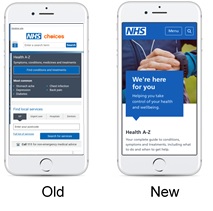before and after of nhs.uk on a phone showing how much clearer it is now