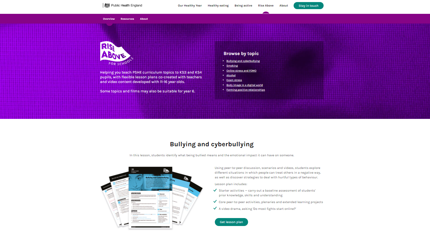 Rise Above for schools website images