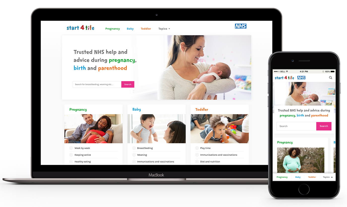 Start4life web page on tablet and mobile device