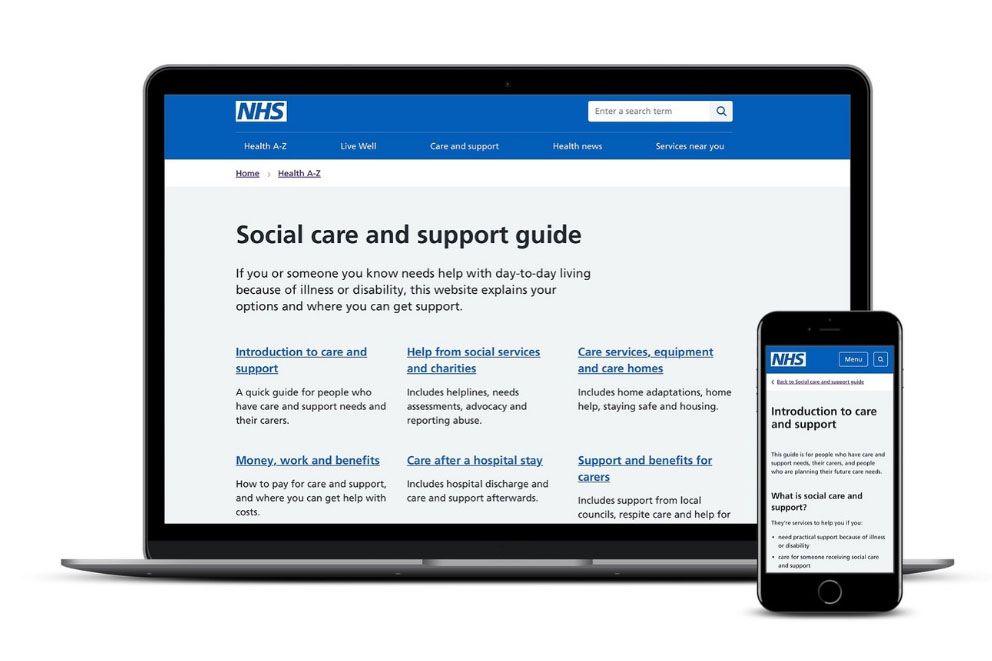 Social care support guide being used on computer and mobile phone
